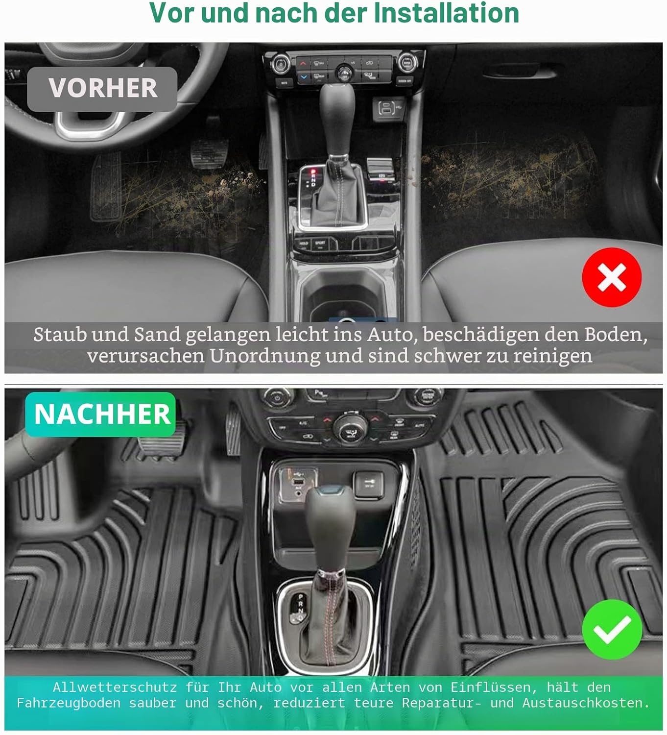 3D Allwetter Fußmatten Jeep Compass II (Benziner) - 53% Rabatt