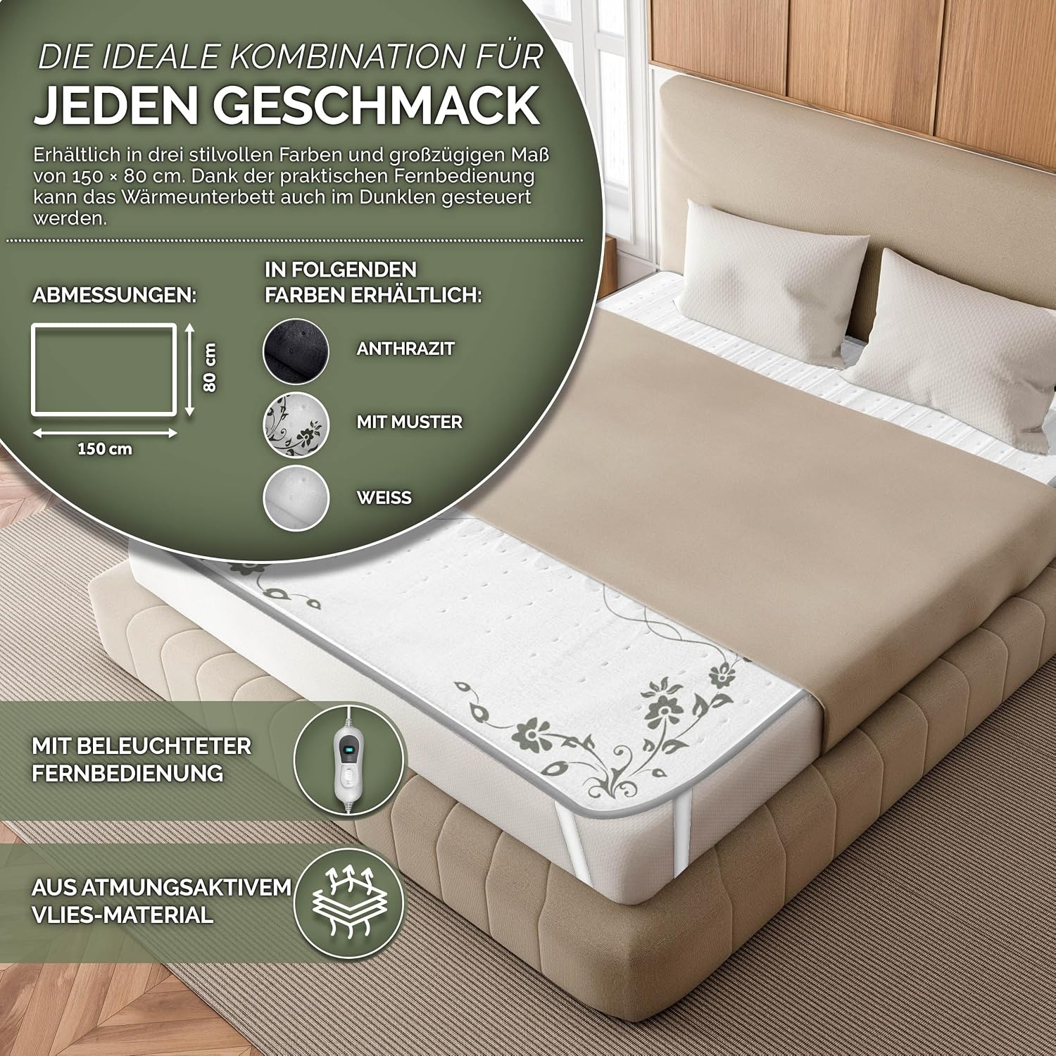 Wärmeunterbett 150x80 cm | Fleece | 3 Temperaturstufen | 28% Rabatt