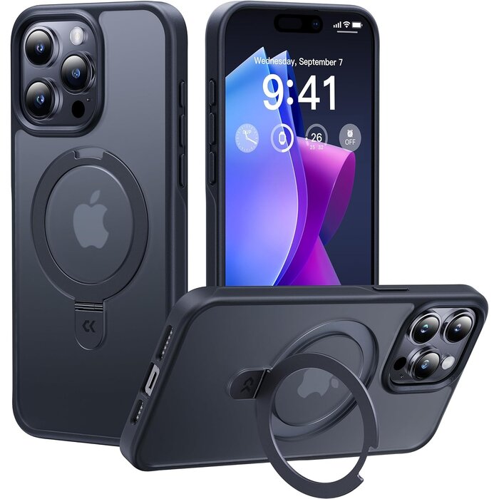 iPhone 15 Pro MagSafe Schutzhülle mit Standfuß - Schwarz - 27% Rabatt