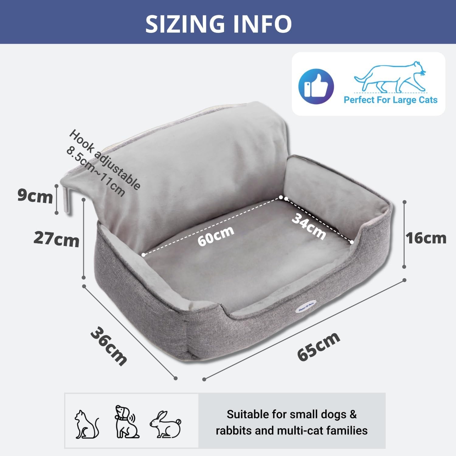 Heizungsliege für Katzen L 65x36x27 cm Grau - 32% Rabatt