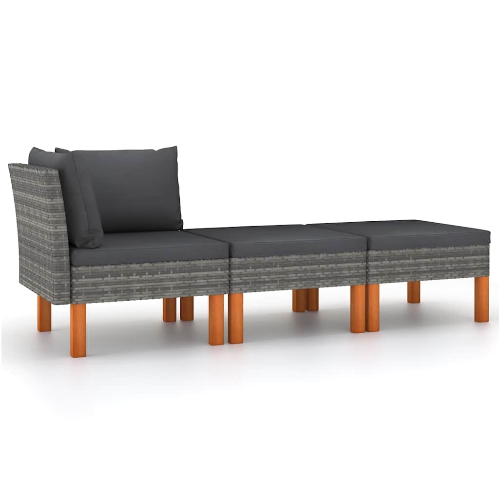 Vidaxl 3-teiliges Loungeset Polyrattan & Eukalyptusholz Grau - 35% Rabatt