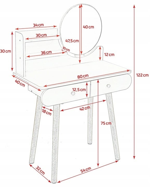 Viking Choice Moderner Schminktisch mit Spiegel & 2 Schubladen - Weiß/Holz - 7% Rabatt