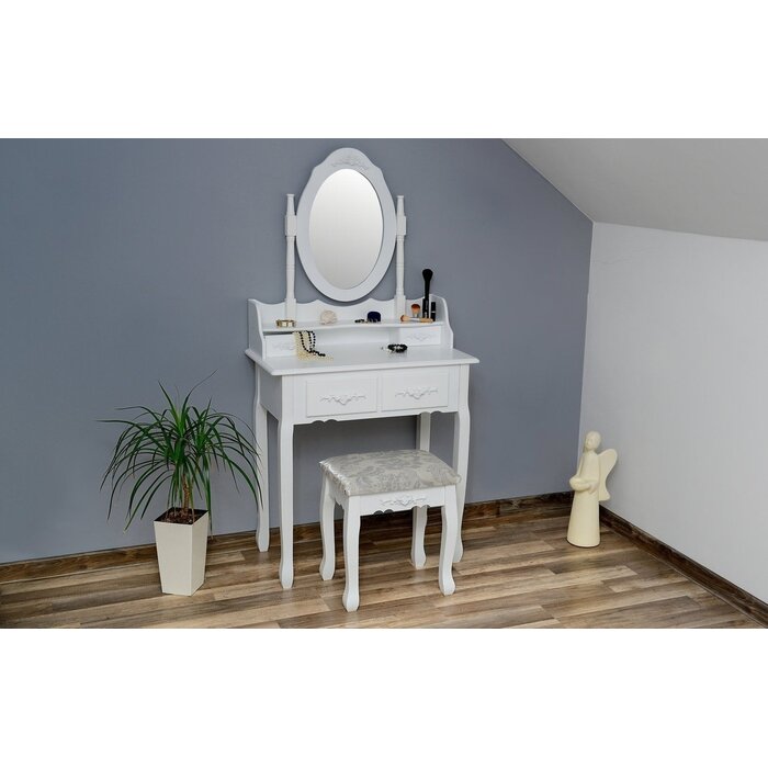 Viking Choice Antik-Schminktisch mit Spiegel & Hocker - 46% Rabatt - Handgefertigt