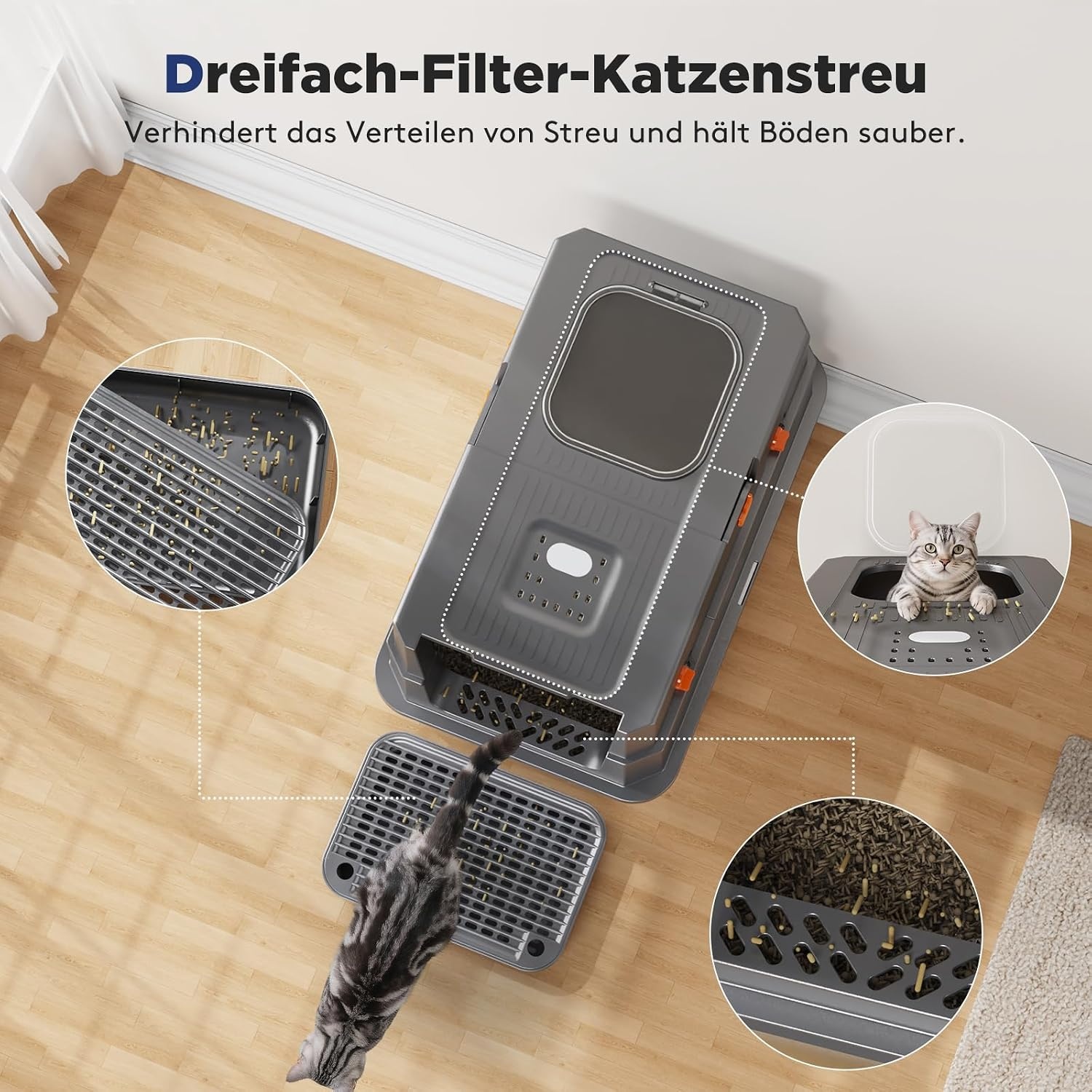 Edelstahl Katzentoilette XL überdacht Dunkelgrau - 34% Rabatt
