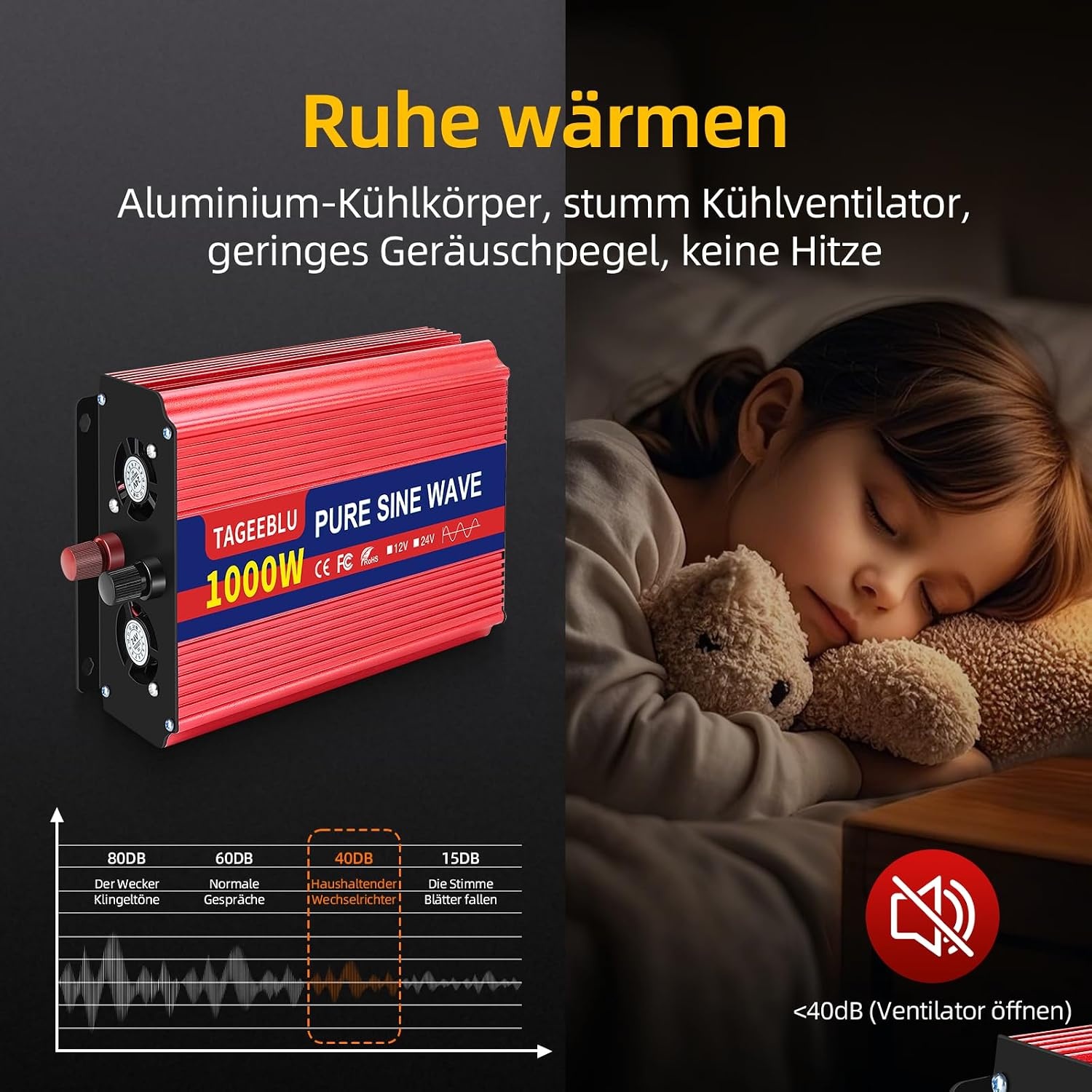 Reiner Sinus-Wechselrichter 1000W 12V auf 230V - 34% Rabatt