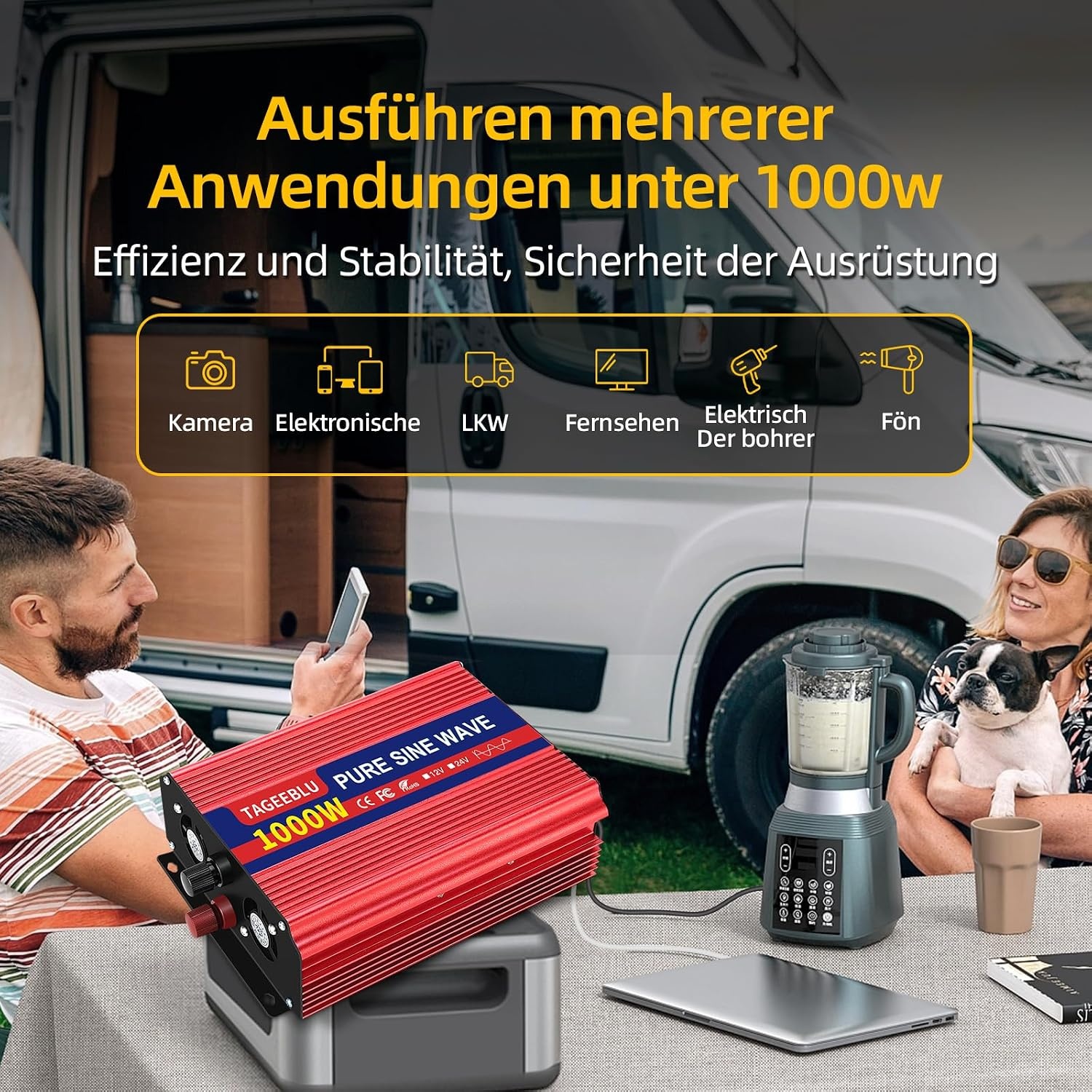 Reiner Sinus-Wechselrichter 1000W 12V auf 230V - 34% Rabatt