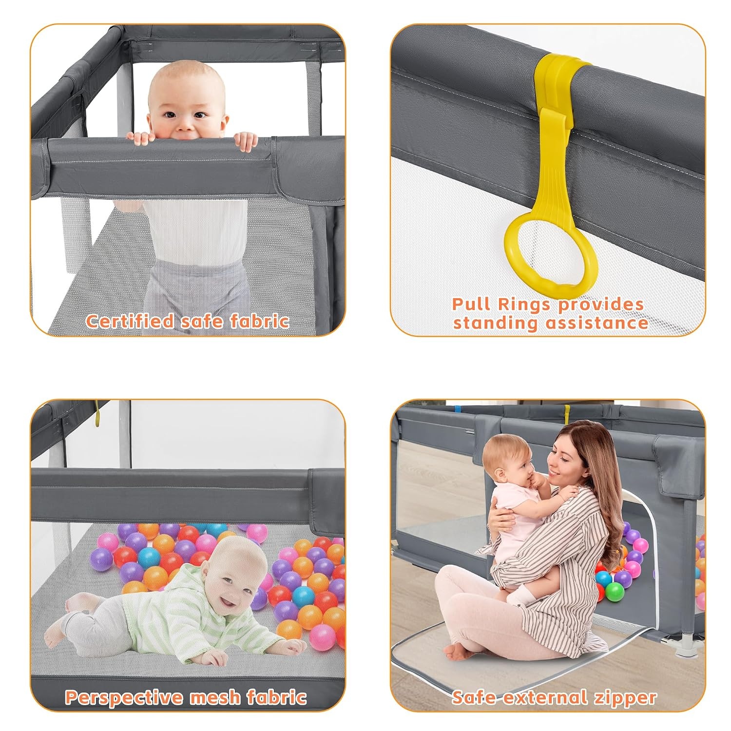 Großer Kinderlaufstall 150x150cm Grau - 34% Rabatt auf Retourenware