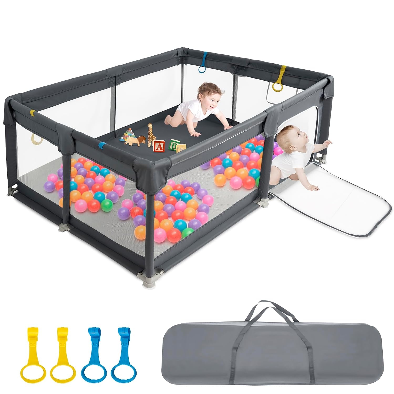 Großer Kinderlaufstall 150x150cm Grau - 34% Rabatt auf Retourenware