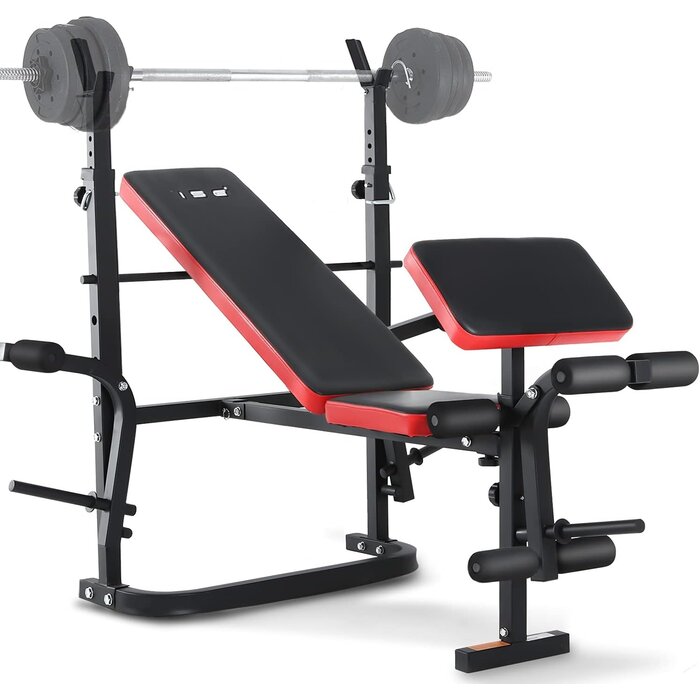Verstellbare Hantelbank mit Beinstrecker - 35% Rabatt - Schwarz/Rot