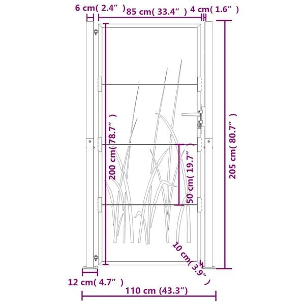 Vidaxl Gartentor 105x205 cm Stahl Anthrazit Laser-Grasmotiv - 35% Rabatt
