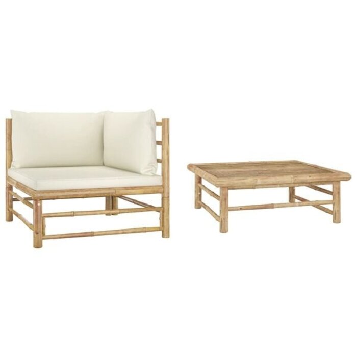 Vidaxl Bambus Loungeset 2-tlg. mit cremeweißen Kissen - 35% Rabatt