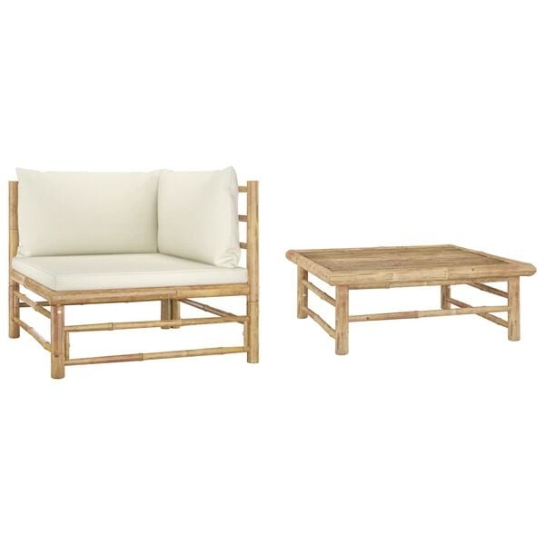 Vidaxl Bambus Loungeset 2-tlg. mit cremeweißen Kissen - 35% Rabatt