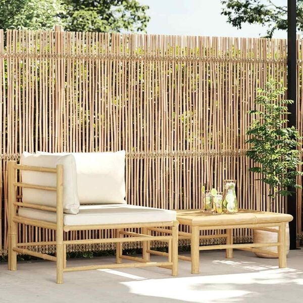 Vidaxl Bambus Loungeset 2-tlg. mit cremeweißen Kissen - 35% Rabatt