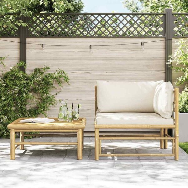 Vidaxl Bambus Loungeset 2-tlg. mit cremeweißen Kissen - 35% Rabatt