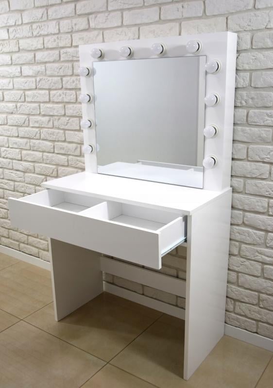 Schminktisch mit Spiegel & 12 LED-Leuchten - Weiß - 40% Rabatt