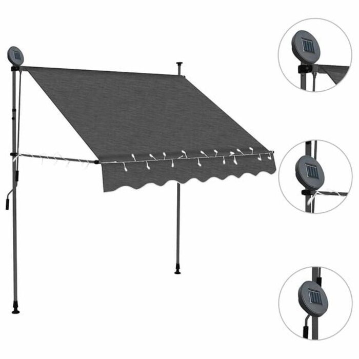 Manuelle Klemmmarkise mit Solar-LED 100 cm Anthrazit - 34% Rabatt