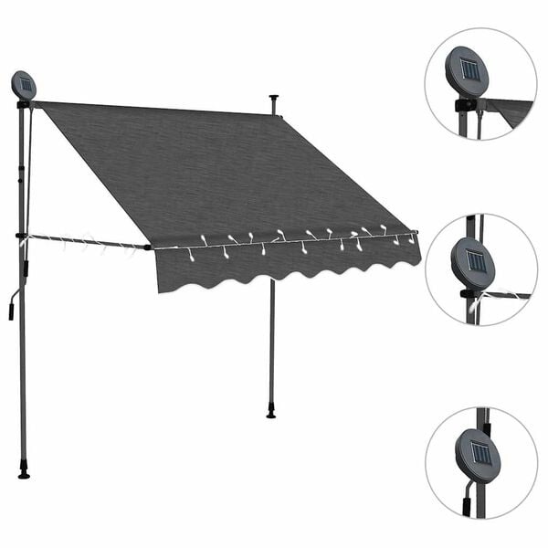 Manuelle Klemmmarkise mit Solar-LED 100 cm Anthrazit - 34% Rabatt