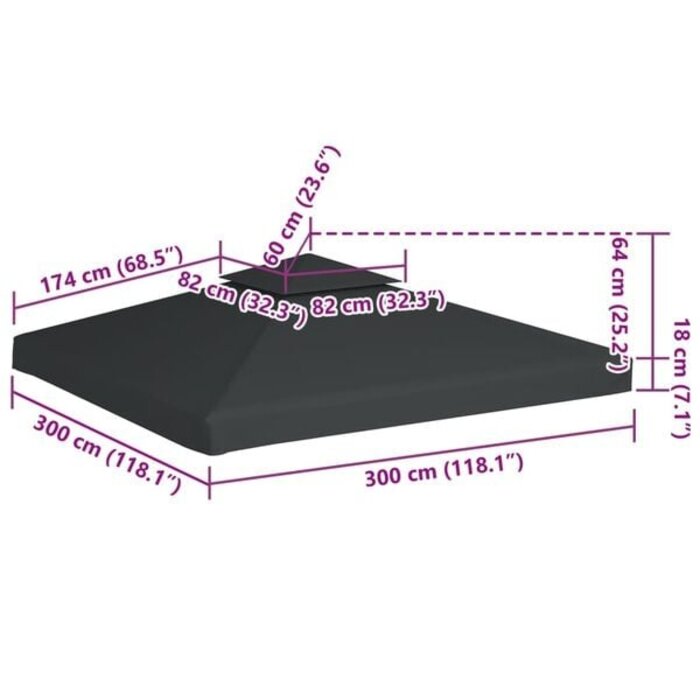 Vidaxl Ersatz-Pavillondach 3x3 m PVC-beschichtet Dunkelgrau - 34% Rabatt