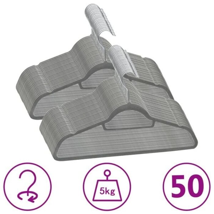 Vidaxl 50er Set Kleiderbügel, Samtbezug rutschfest, Grau - 32% Rabatt