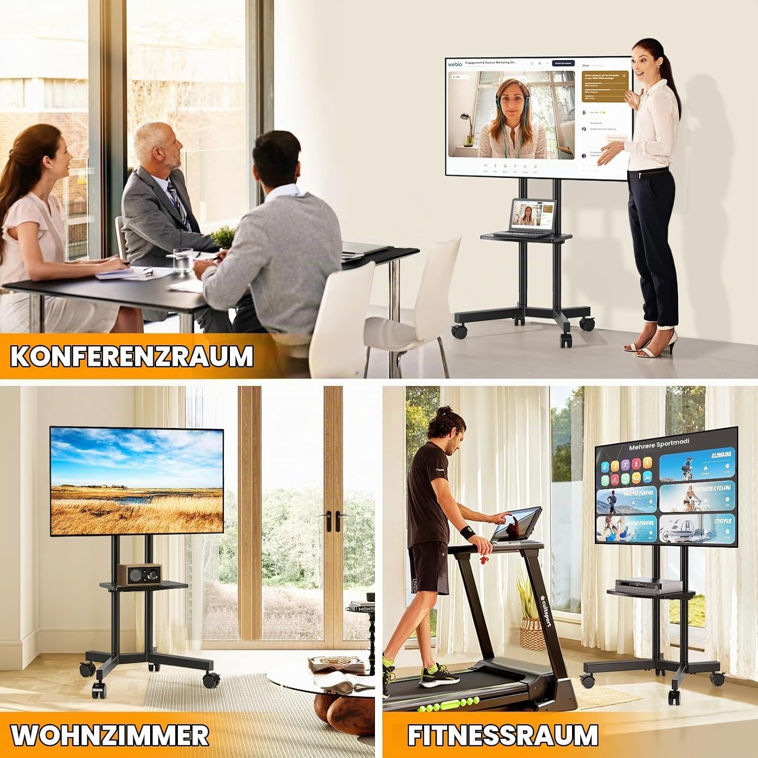 Mobiler TV-Ständer 32-75 Zoll, höhenverstellbar - 34% Rabatt