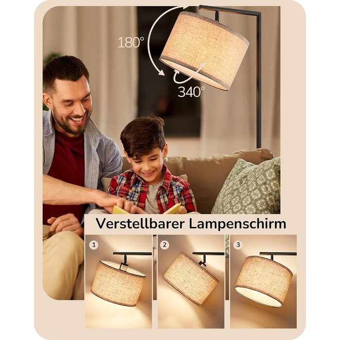 Bogen-Stehleuchte 160 cm, schwarz/beige, inkl. E27 LED - 34% Rabatt