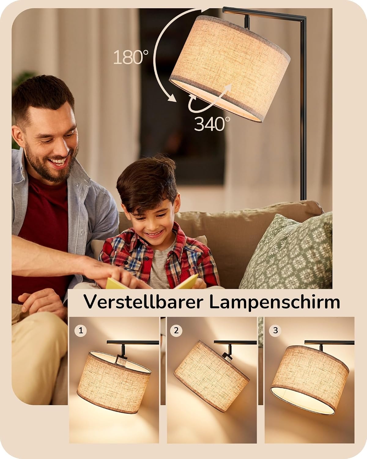 Bogen-Stehleuchte 160 cm, schwarz/beige, inkl. E27 LED - 34% Rabatt