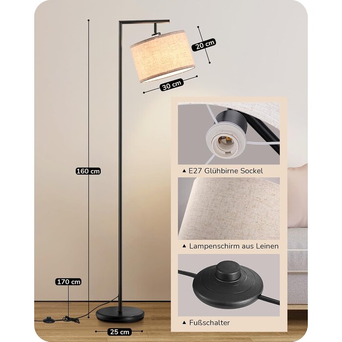 Bogen-Stehleuchte 160 cm, schwarz/beige, inkl. E27 LED - 34% Rabatt