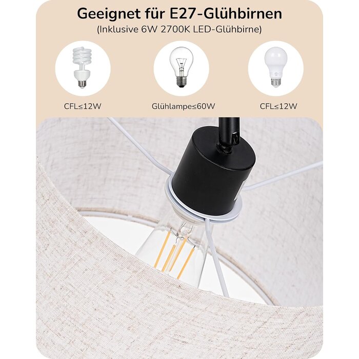 Bogen-Stehleuchte 160 cm, schwarz/beige, inkl. E27 LED - 34% Rabatt