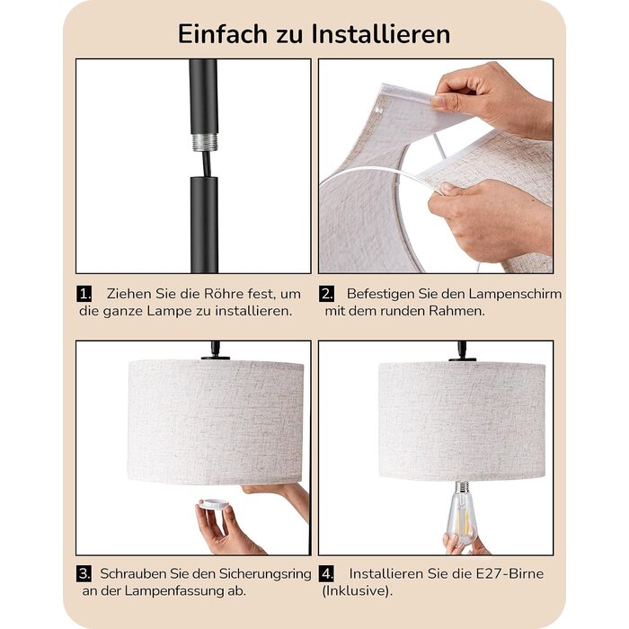 Bogen-Stehleuchte 160 cm, schwarz/beige, inkl. E27 LED - 34% Rabatt