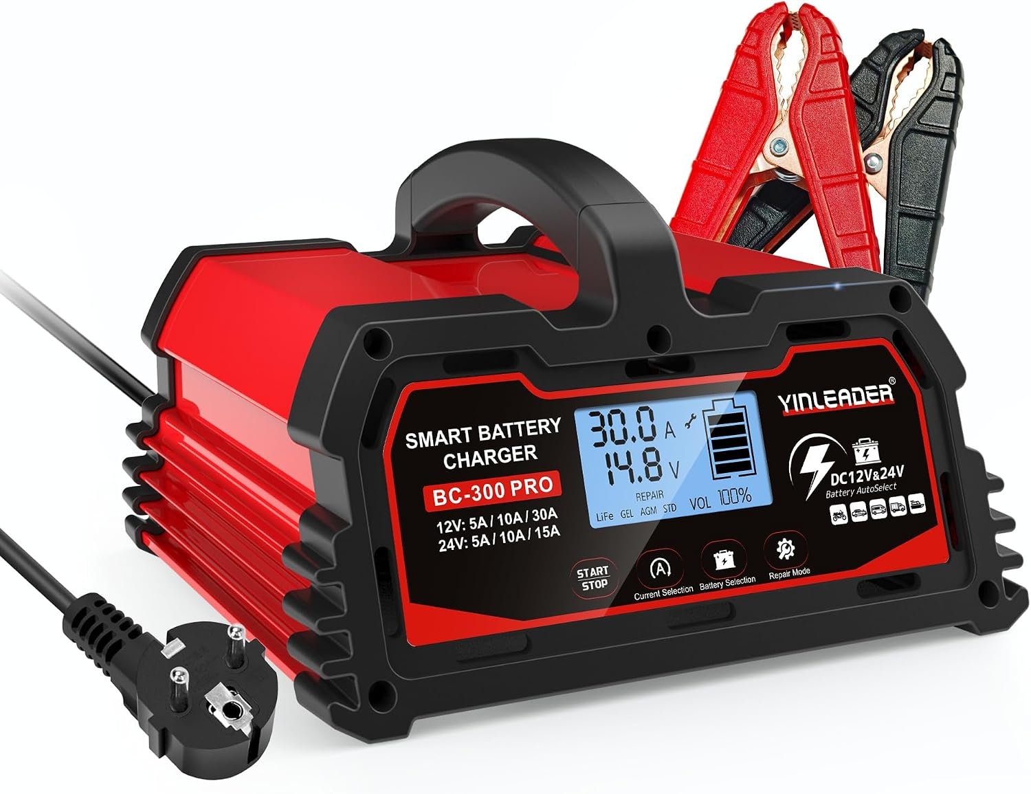 Kfz-Batterieladegerät 30A 12V/24V mit LCD & Reparatur - 34% Rabatt