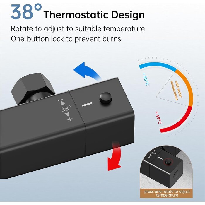 Thermostat-Duscharmatur Mattschwarz - 38°C Sperre - 34% Rabatt