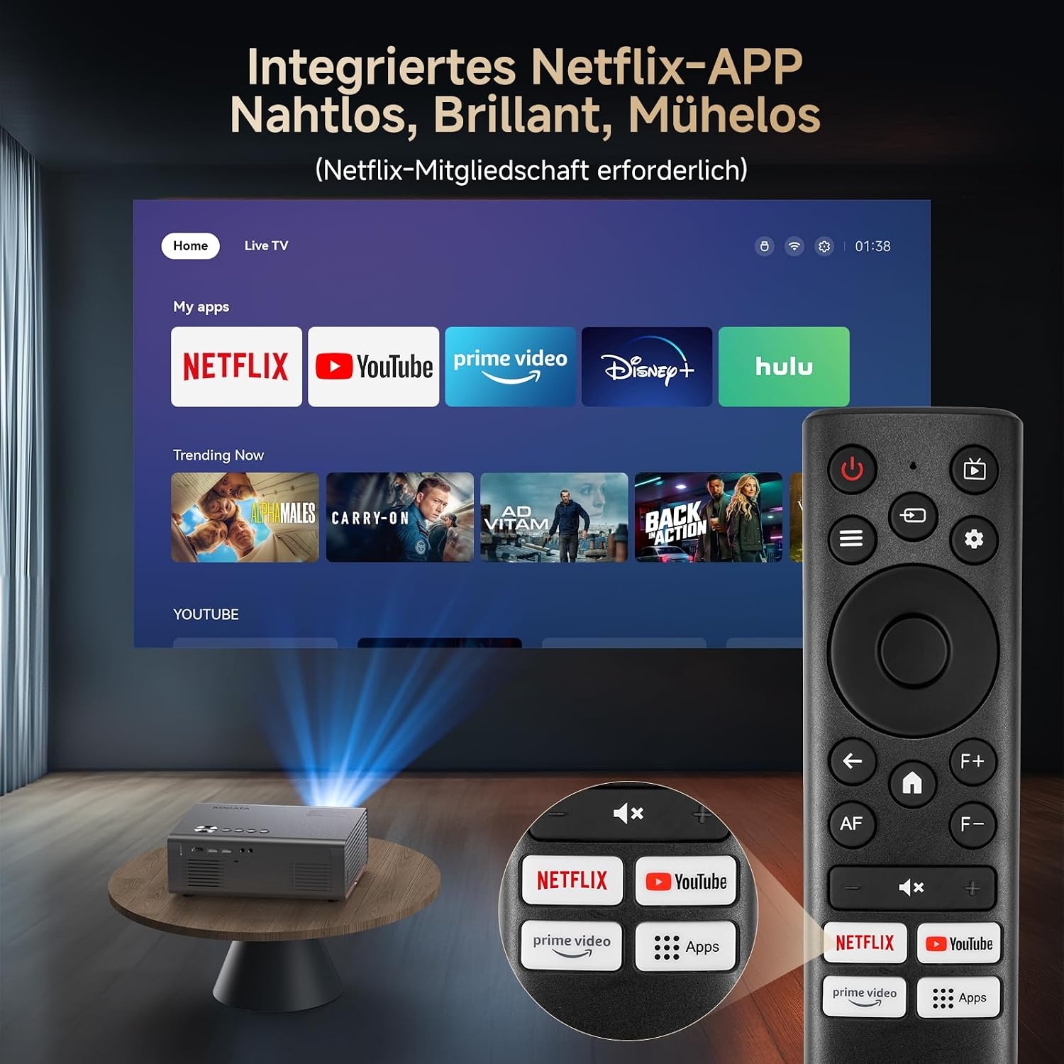 4K Smart Beamer Heimkino-Projektor - 35% Rabatt - Grau