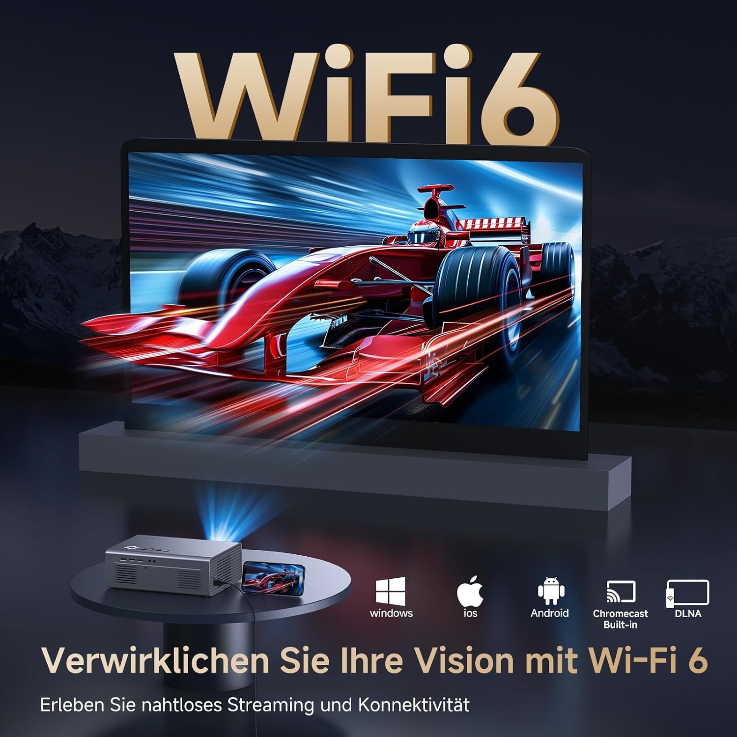 4K Smart Beamer Heimkino-Projektor - 35% Rabatt - Grau