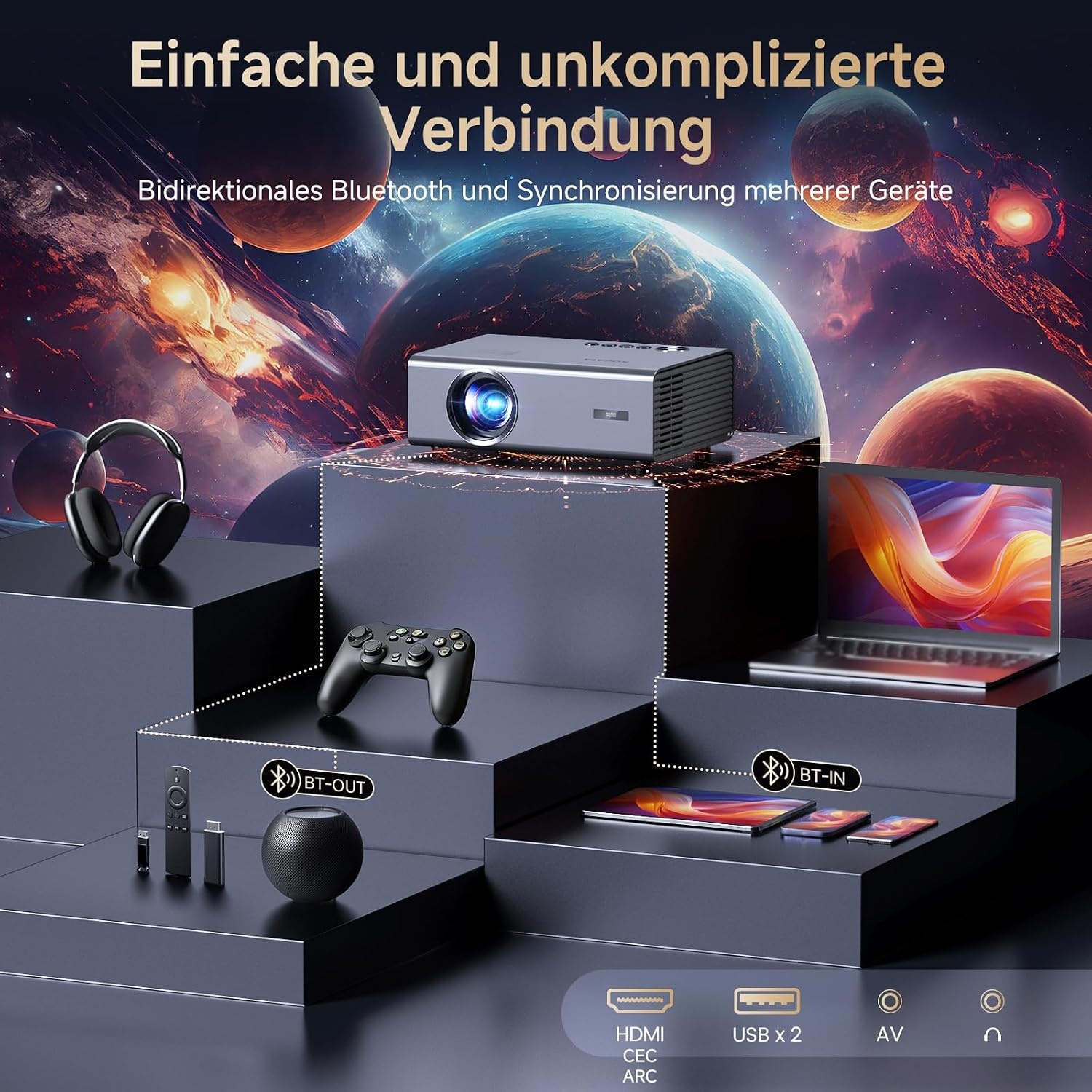 4K Smart Beamer Heimkino-Projektor - 35% Rabatt - Grau