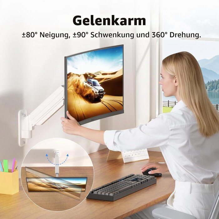 Monitor-Wandhalterung, Gasdruckfeder, 13-32 Zoll, Weiß - 32% Rabatt
