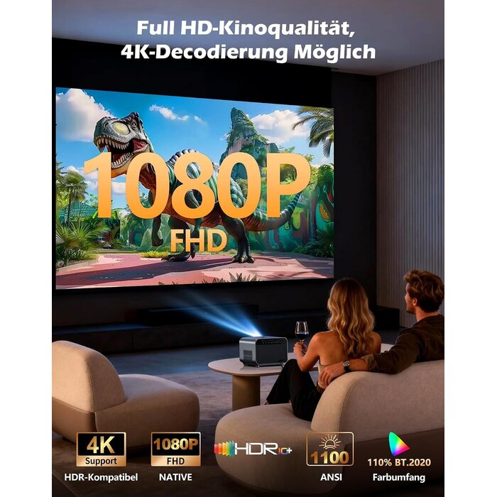 Smart Full HD Heimkino-Beamer, 4K-kompatibel, 1100 ANSI Lumen - 35% Rabatt