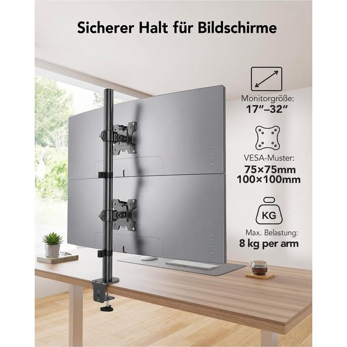 Vertikaler Doppel-Monitorständer 17-32 Zoll - Schwarz - 33% Rabatt