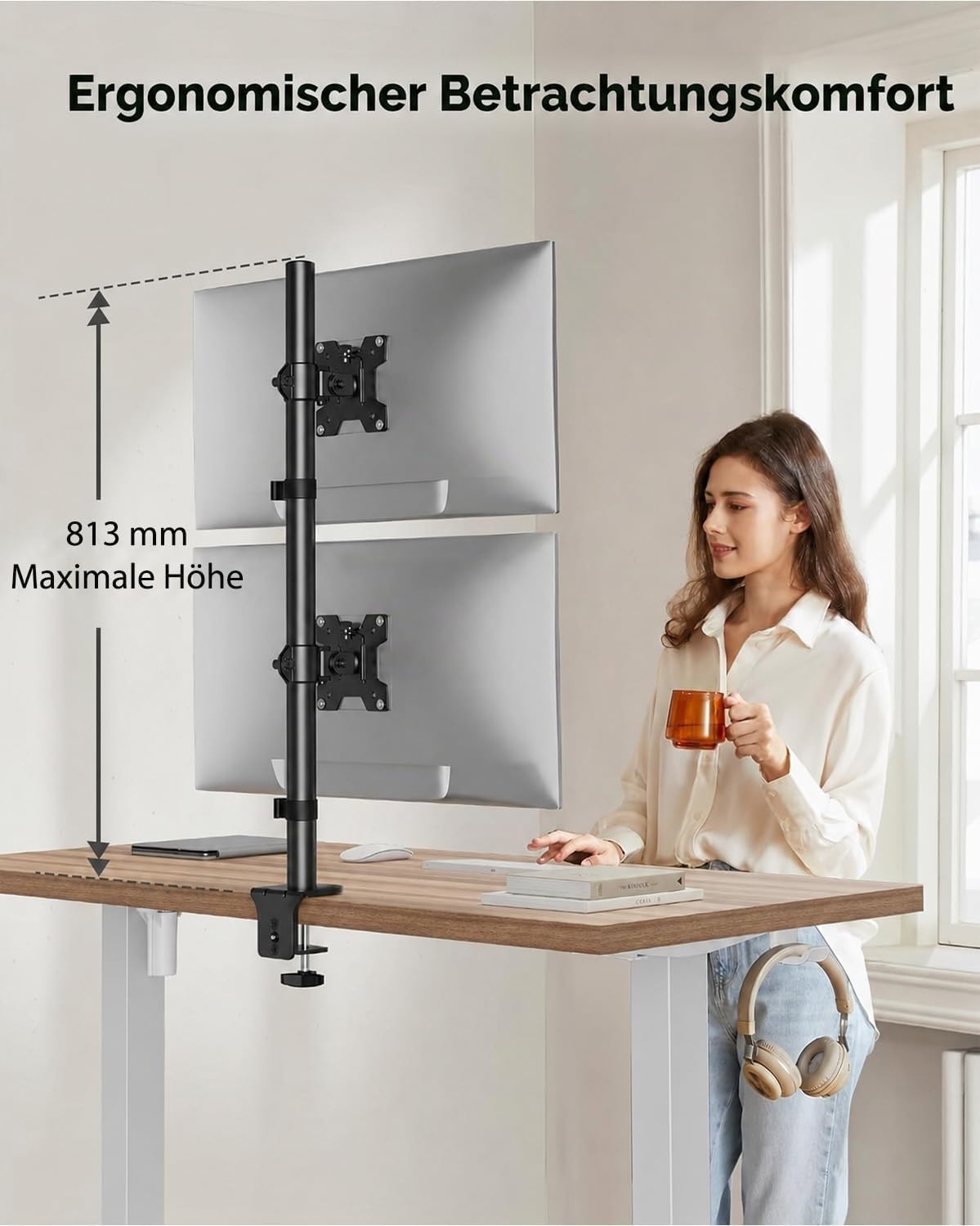Vertikaler Doppel-Monitorständer 17-32 Zoll - Schwarz - 33% Rabatt
