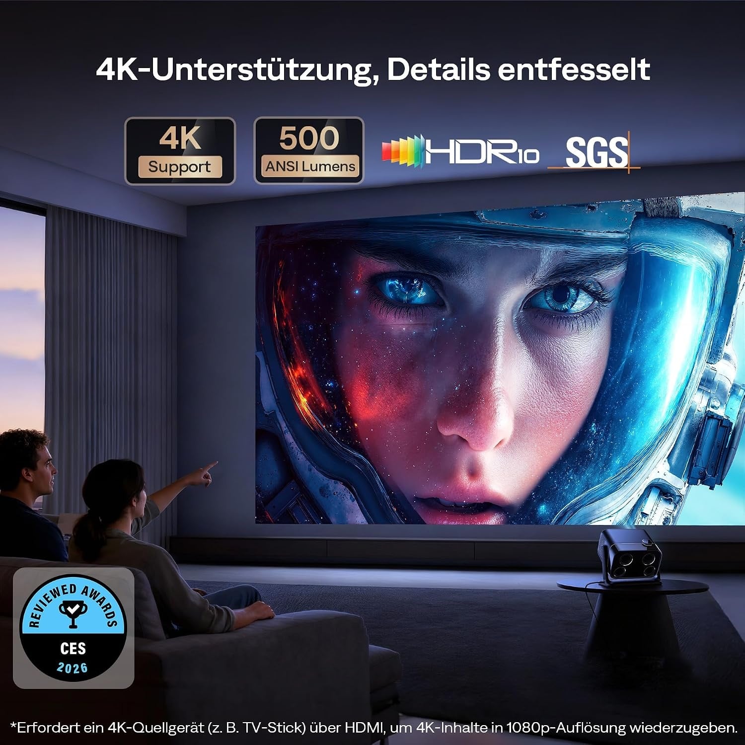 Smart Beamer 4K Unterstützung, Google TV, 500 ANSI Lumen - 35% Rabatt
