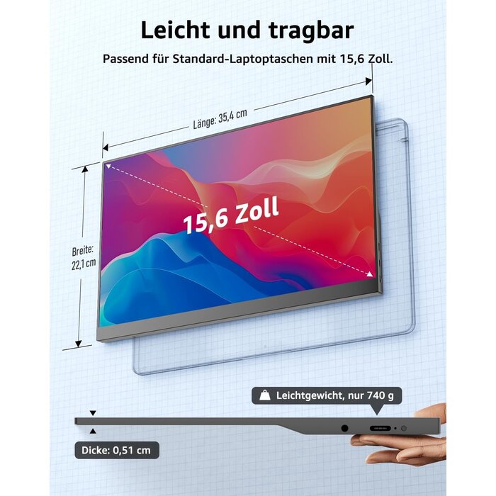 Tragbarer 15,6 Zoll Full HD Monitor - 34% Rabatt auf dieses Ausgepackt-Modell