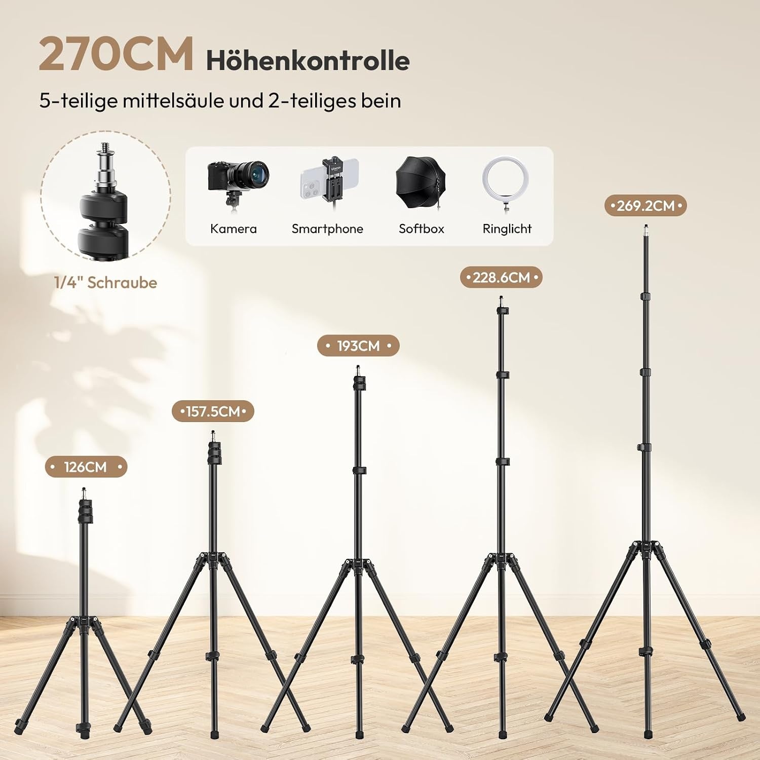 Aluminium Lichtstativ 270 cm - 34% Rabatt auf Retourenware