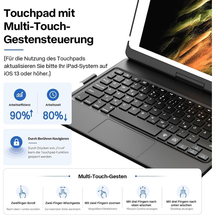 iPad Tastaturhülle 10,2 Zoll - 360° drehbar - QWERTZ - 32% Rabatt