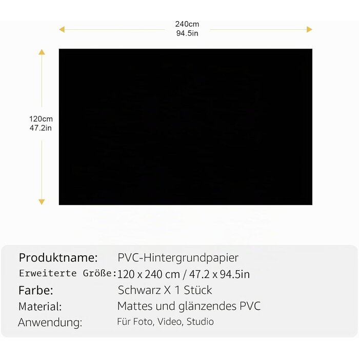 PVC Foto-Hintergrund Schwarz 120x240 cm - Jetzt 32% Rabatt sichern