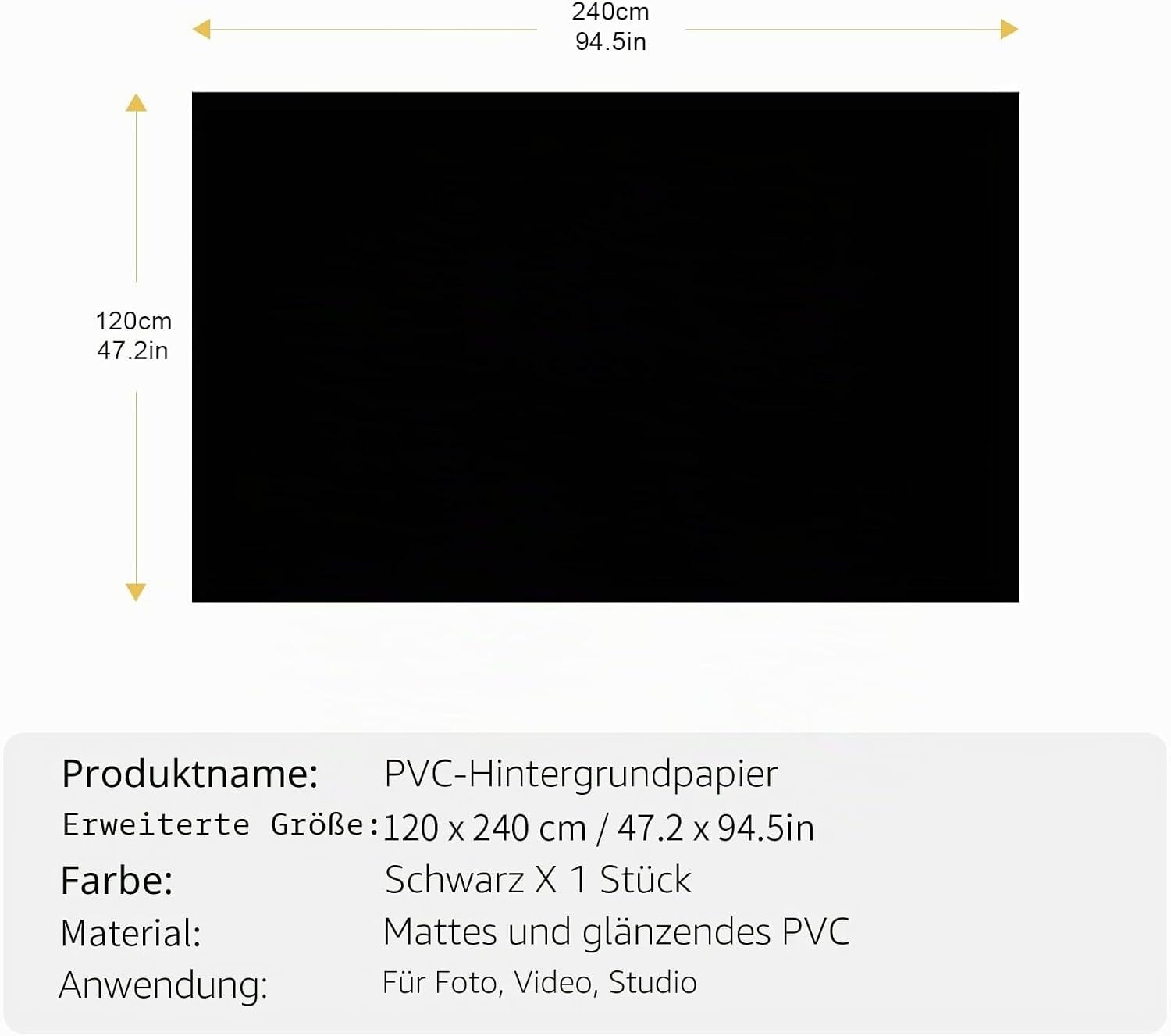 PVC Foto-Hintergrund Schwarz 120x240 cm - Jetzt 32% Rabatt sichern