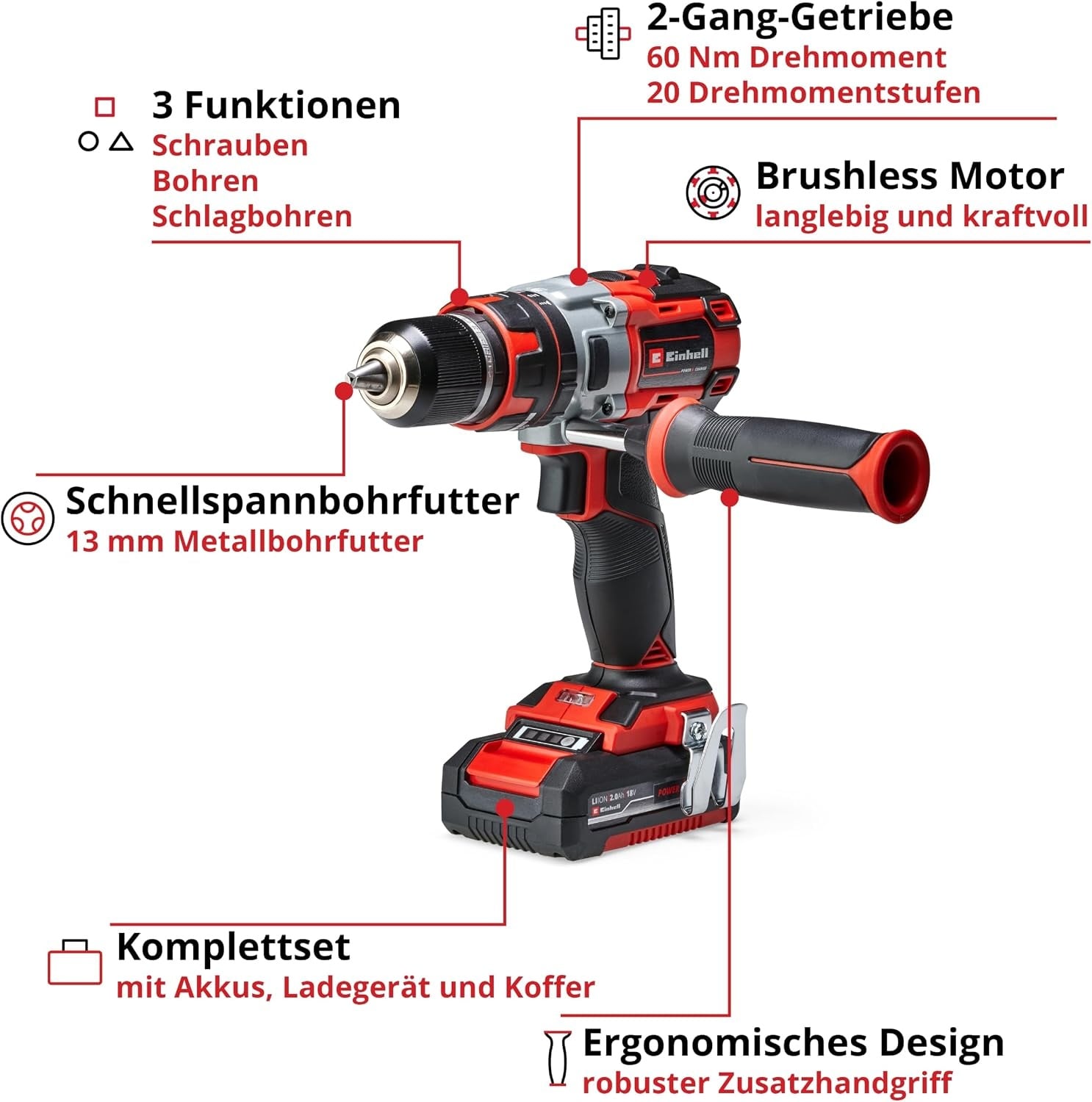 Bürstenloser Akku-Schlagbohrschrauber 18V Set, 2 Akkus & Koffer - 35% Rabatt
