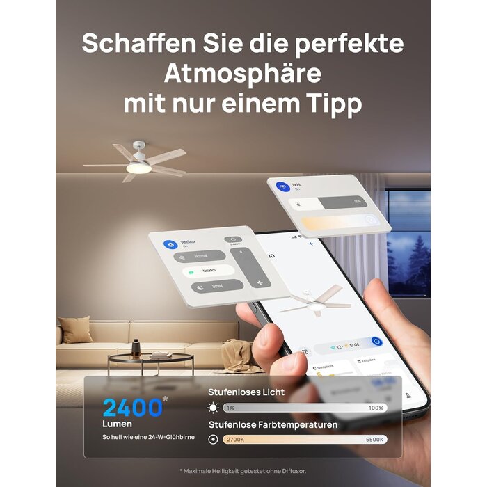 Intelligenter 132 cm Deckenventilator mit LED - Weiß - 35% Rabatt