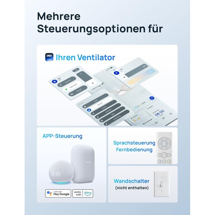 Intelligenter 132 cm Deckenventilator mit LED - Weiß - 35% Rabatt