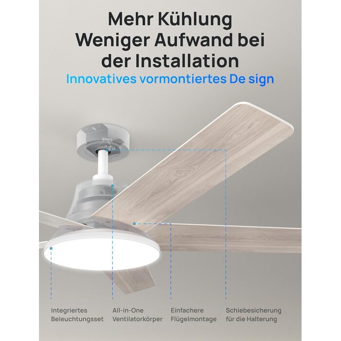 Intelligenter 132 cm Deckenventilator mit LED - Weiß - 35% Rabatt