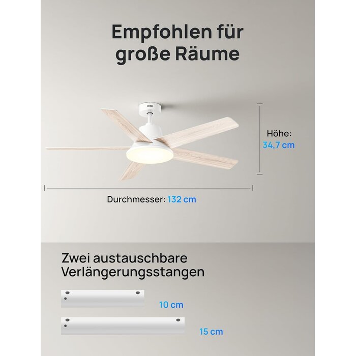 Intelligenter 132 cm Deckenventilator mit LED - Weiß - 35% Rabatt