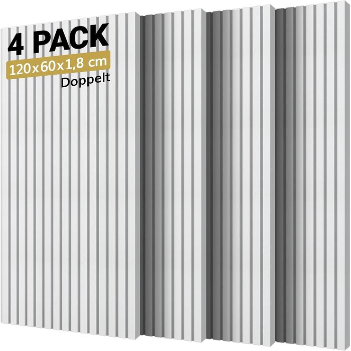 4er Set Akustikpaneele 120x60cm Weiß Streifen - 33% Rabatt